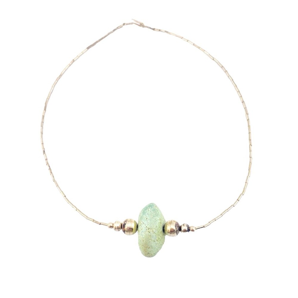Vintage Mint Green Turquoise Liquid Silver Necklace Southwestern 15.25"